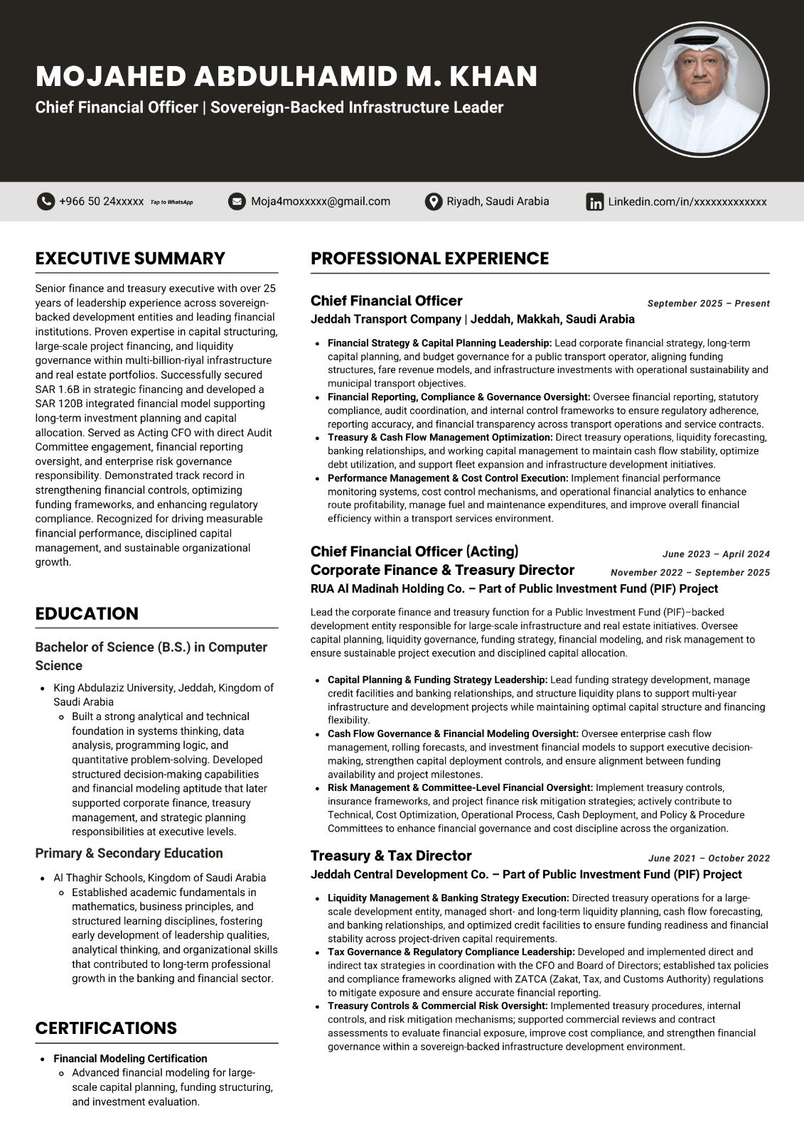 Chief Financial Officer CV design sample