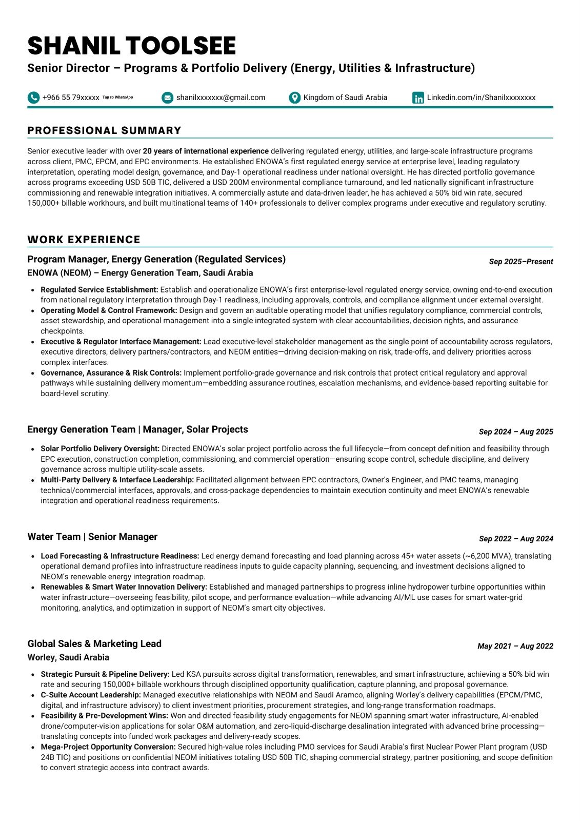 Senior Director, Programmes CV sample