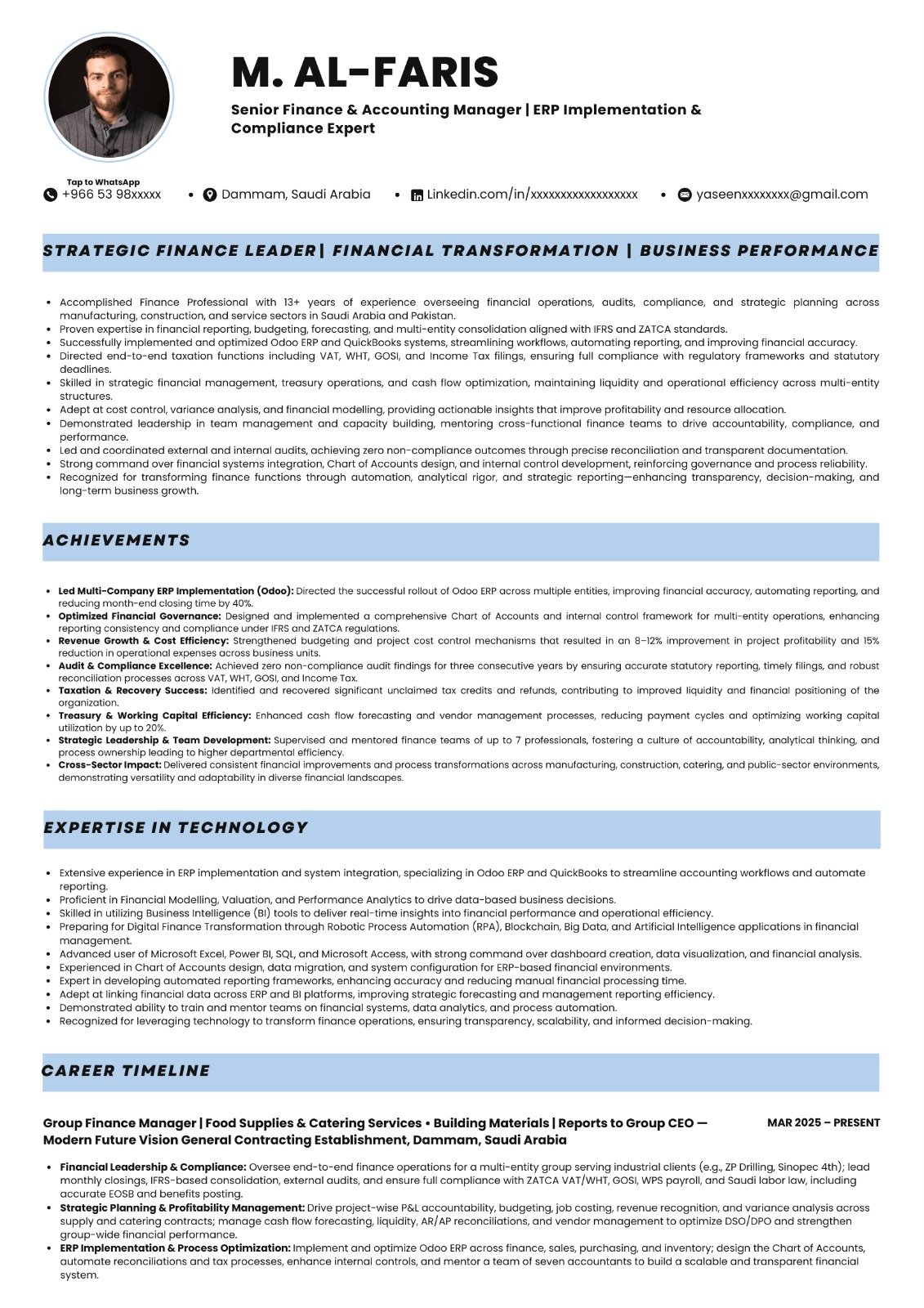 Senior Finance Manager CV sample