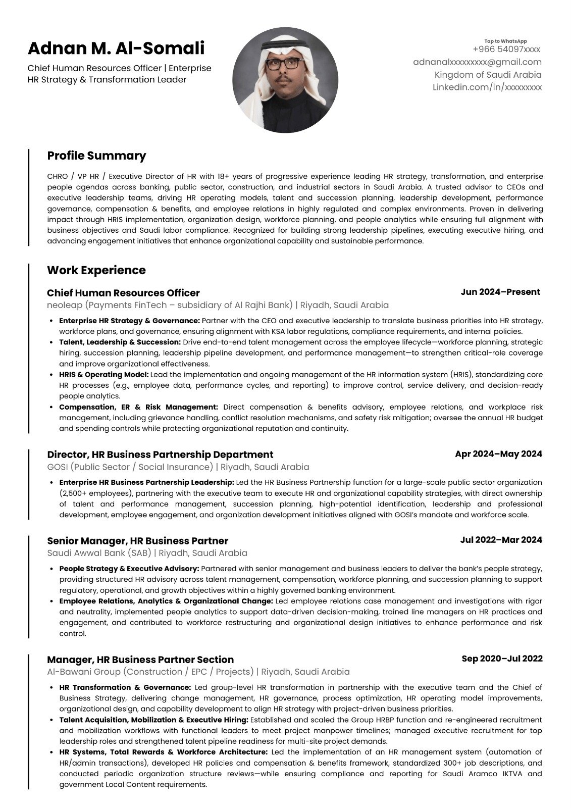 Chief Human Resources Officer CV design sample