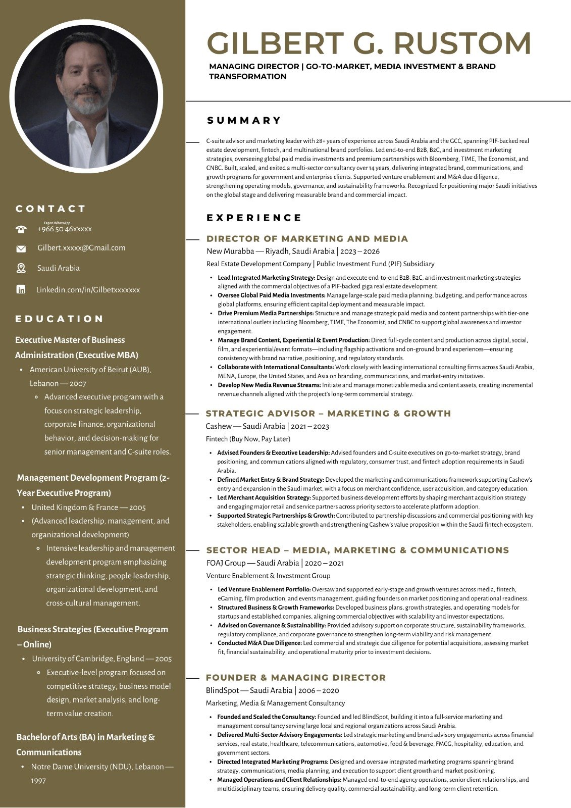 Managing Director, Marketing CV sample