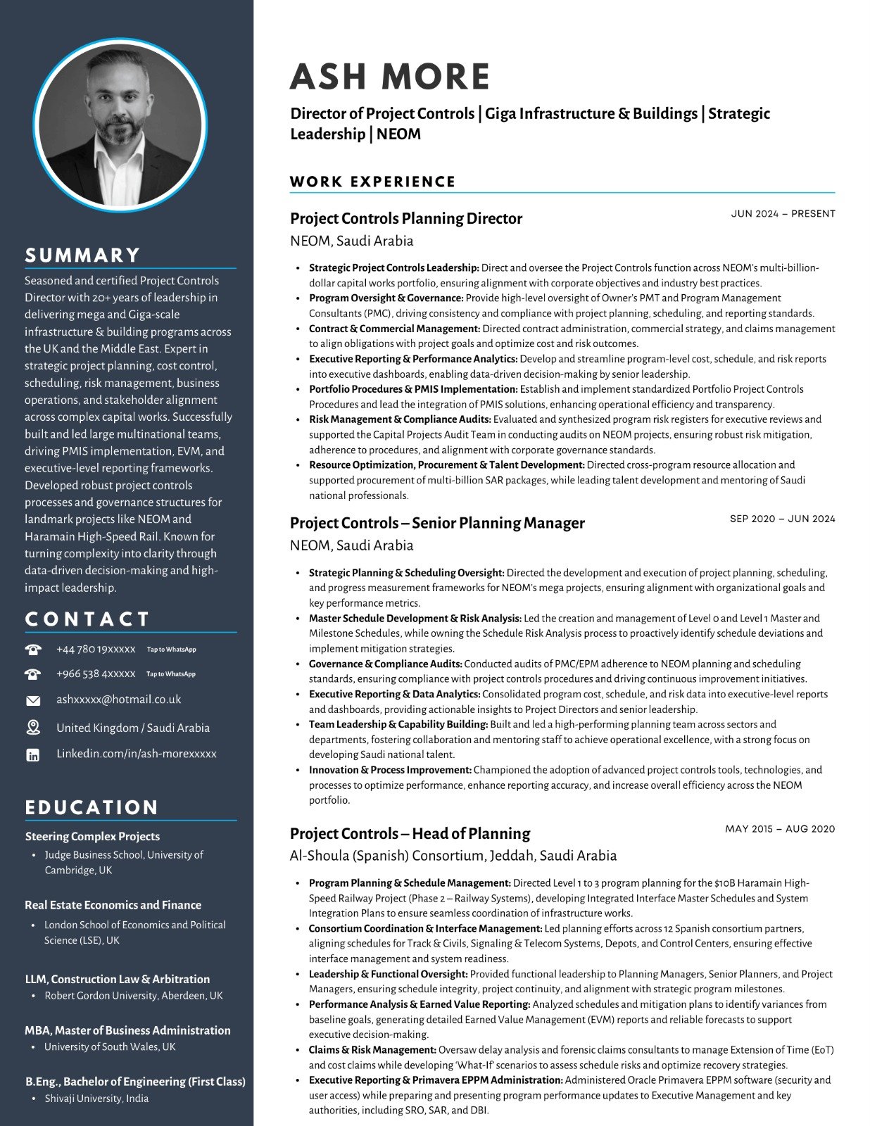 Project Controls Director CV sample