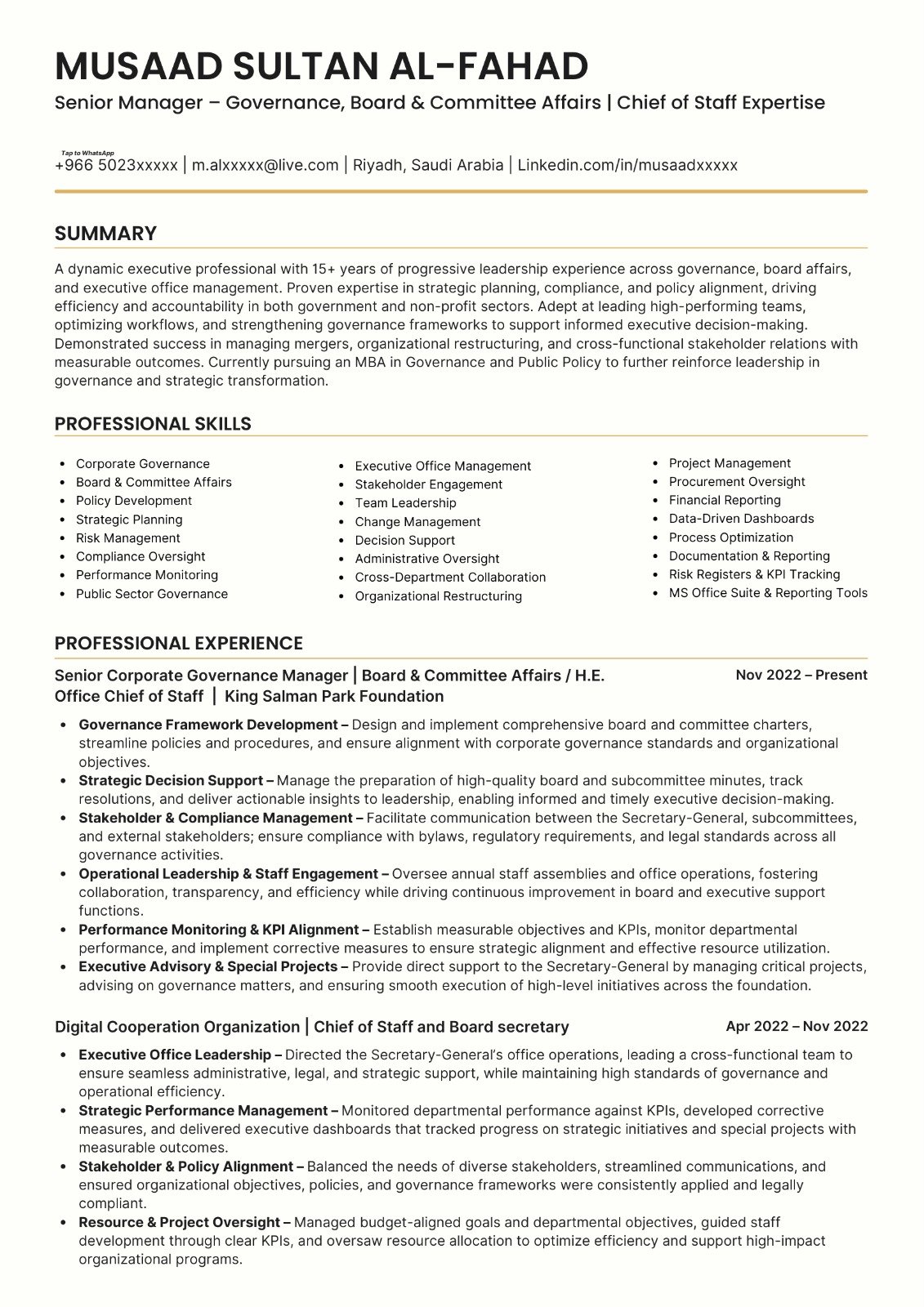 Governance & Board Affairs Leader CV sample