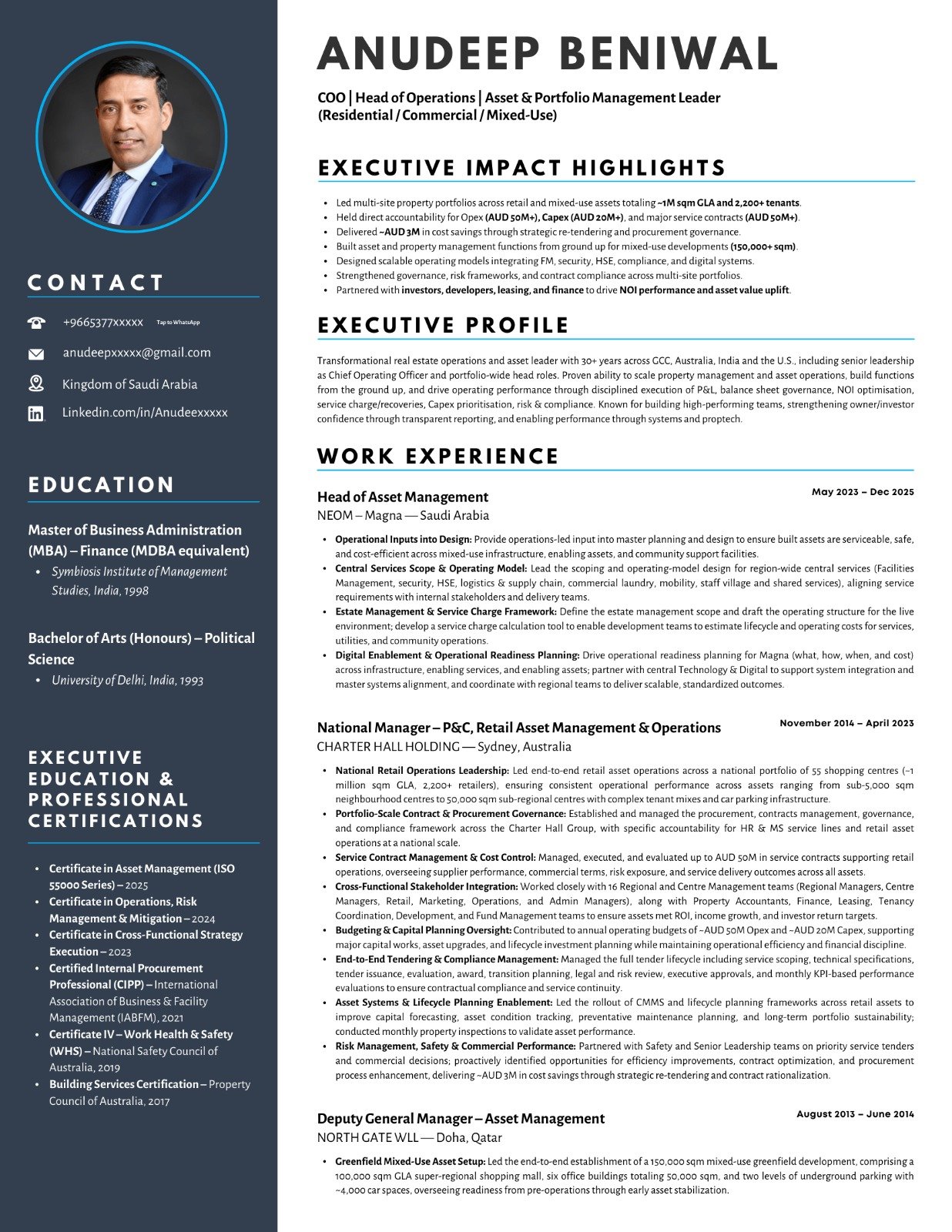 COO & Asset Management Leader CV sample