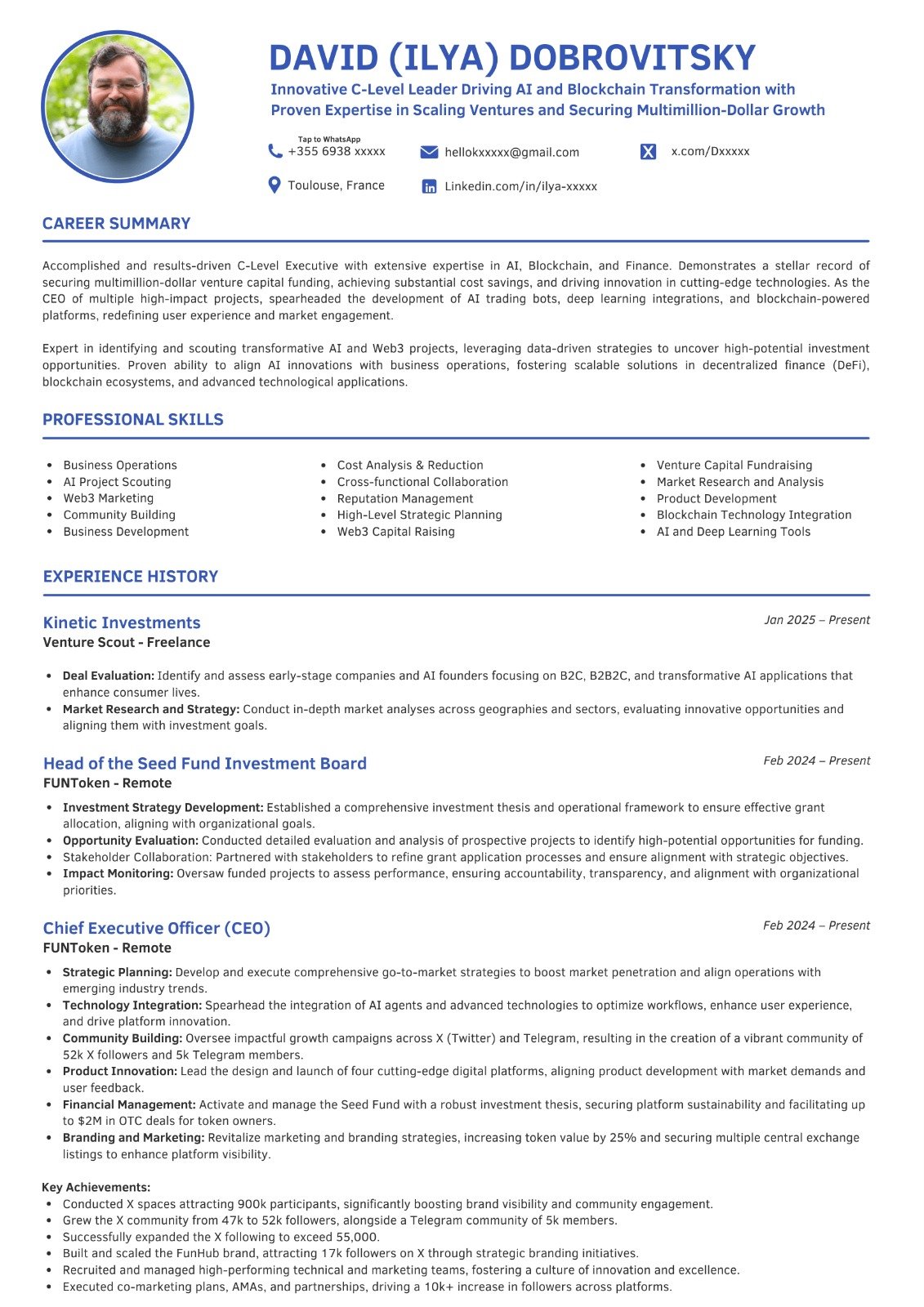 C-Level Technology Leader CV sample