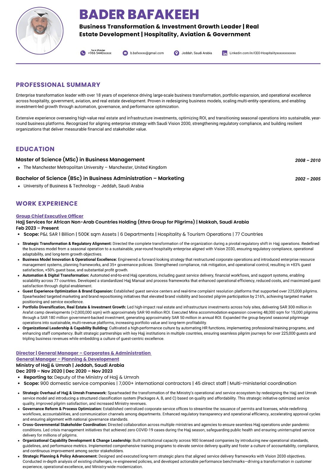Business Transformation Leader CV sample