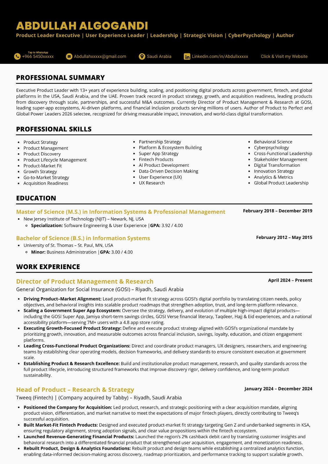 Product & Research Director CV sample