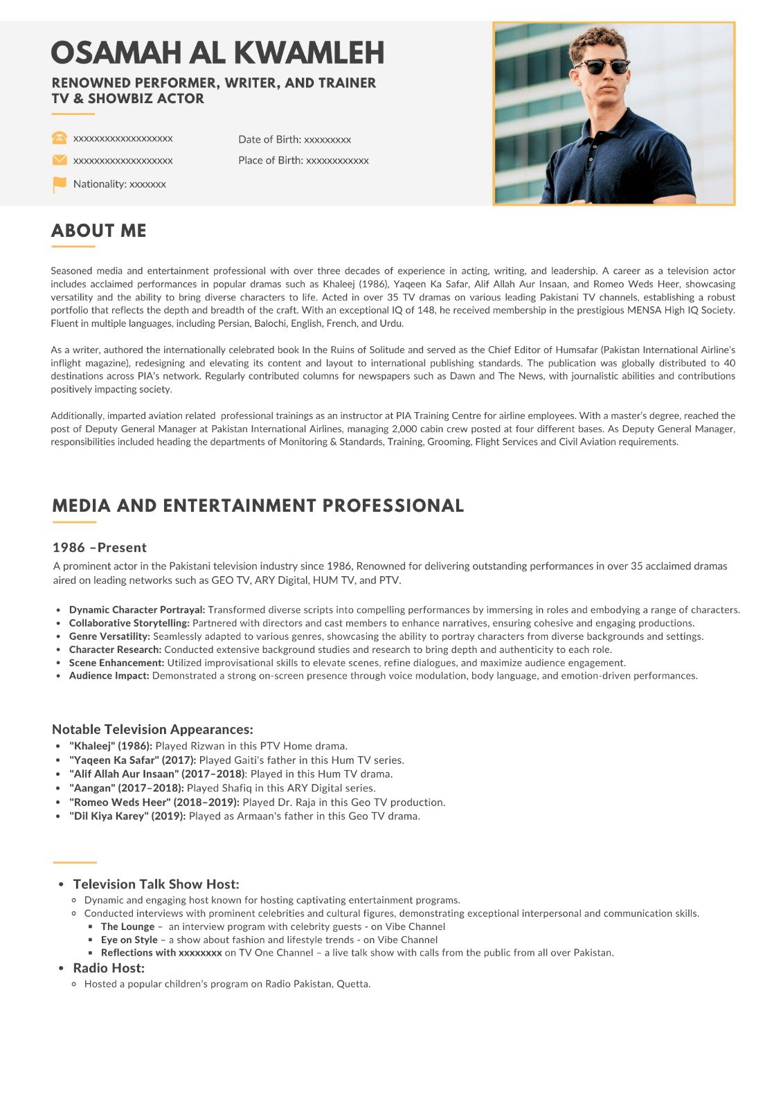 Media & Entertainment Professional CV sample