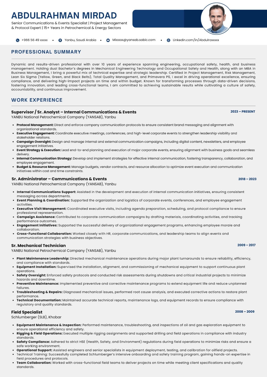 Communications & Events Specialist CV sample